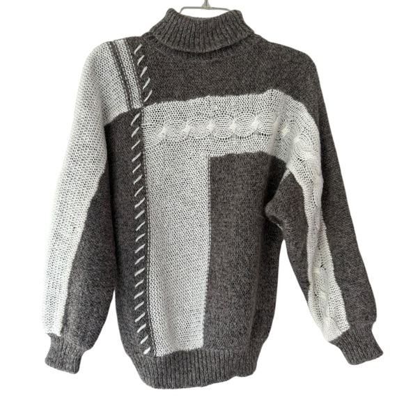 Vtg 80s White Stag Turtleneck Sweater Sz Small White Grey Drop Shoulder Pullover - Picture 1 of 6